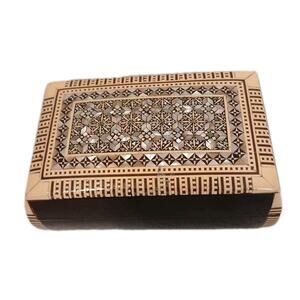 Exotic Egyptian Hand Inlaid Mother Pearl Jewelry Wood Box 4x2.5x2 Gift Storage